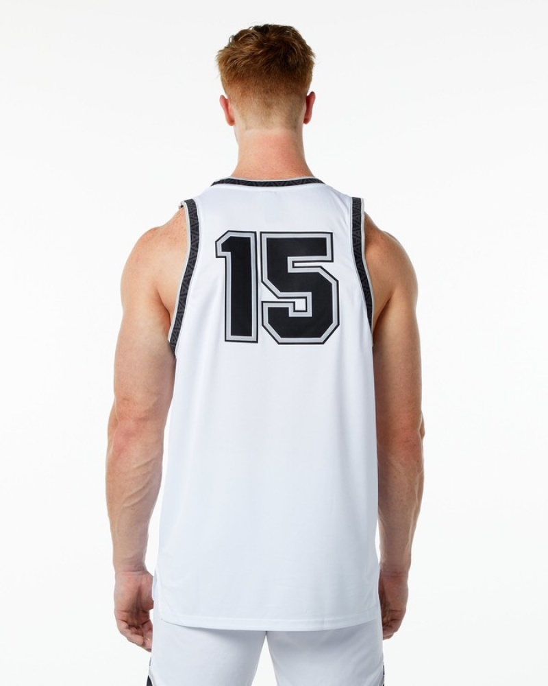 Alphalete Varsity Basketball Jersey Tanktop Heren Wit | 74QPJXOVE