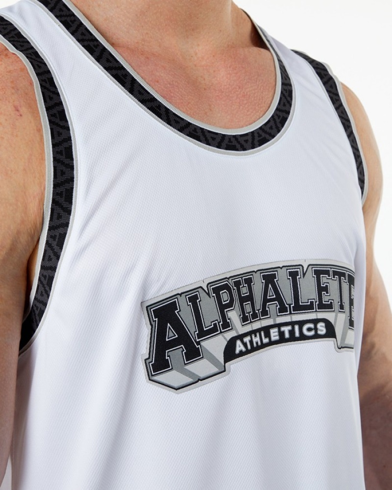 Alphalete Varsity Basketball Jersey Tanktop Heren Wit | 74QPJXOVE