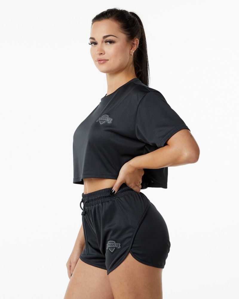 Alphalete Varsity Crop Overhemd Dames Zwart | 39HXSGBFN