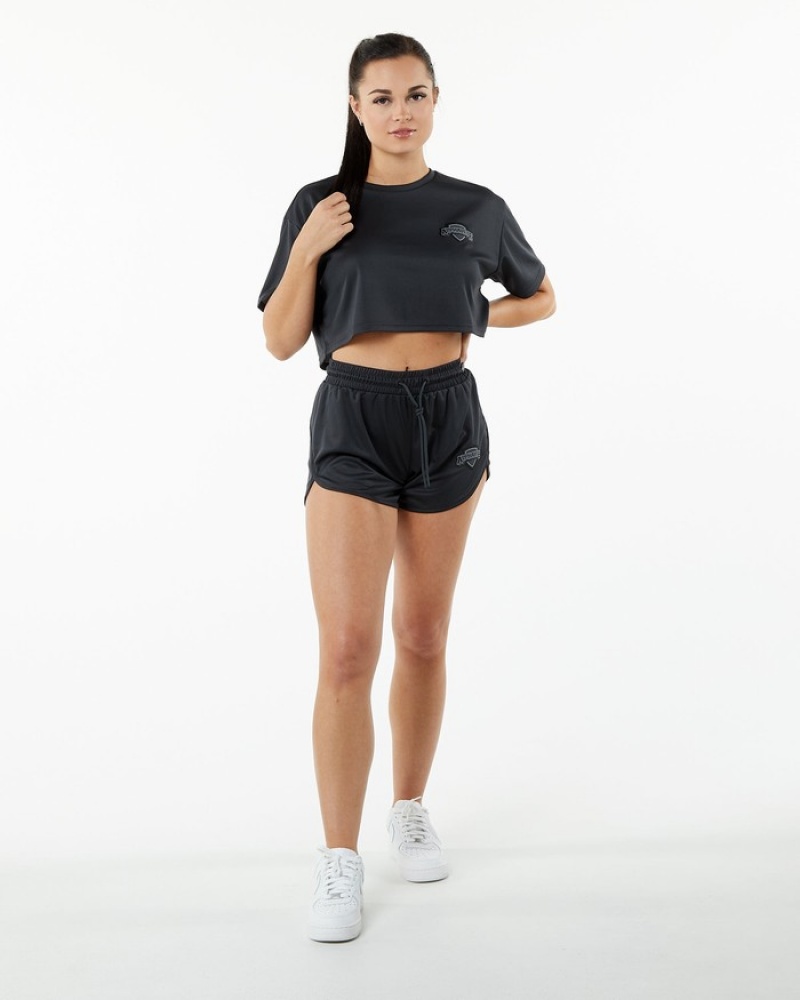 Alphalete Varsity Crop Overhemd Dames Zwart | 39HXSGBFN