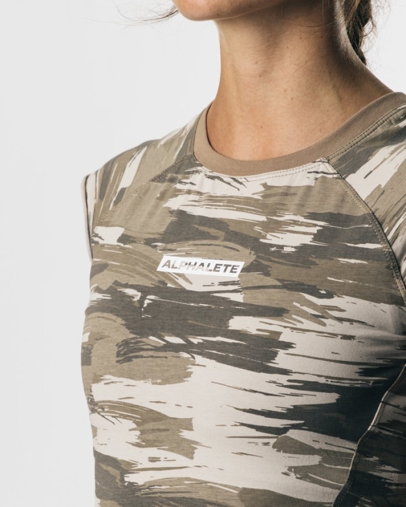 Alphalete Velocity Crop Overhemd Dames Bruin Camo | 63ILZUPWT