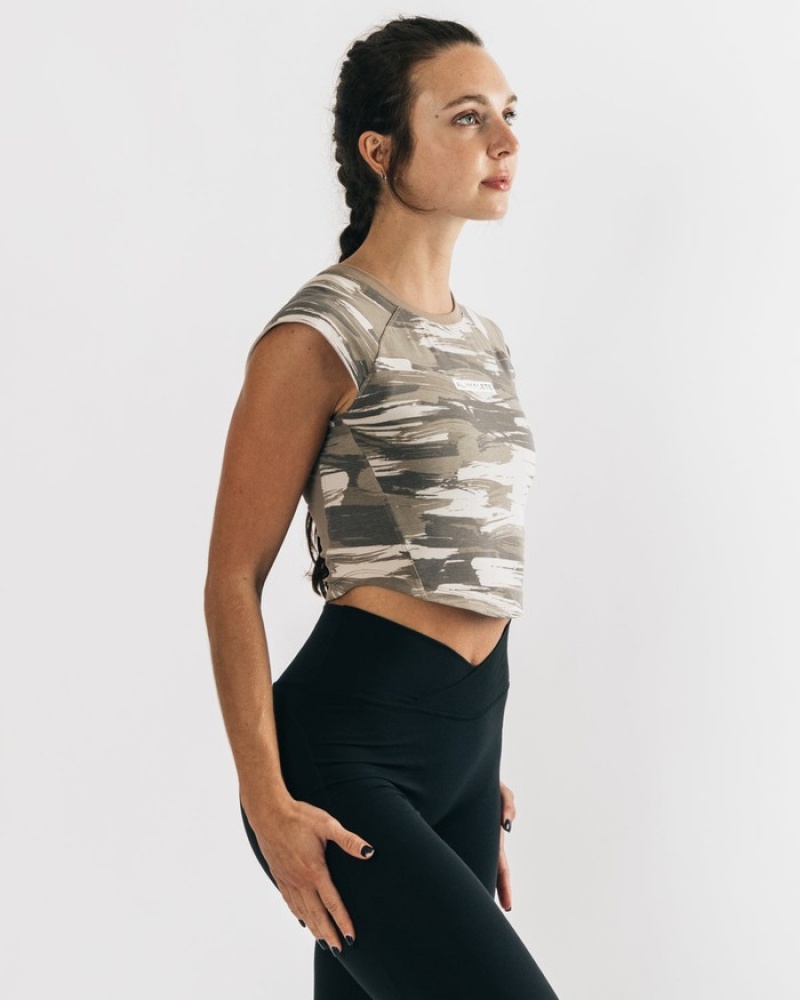 Alphalete Velocity Crop Overhemd Dames Bruin Camo | 63ILZUPWT