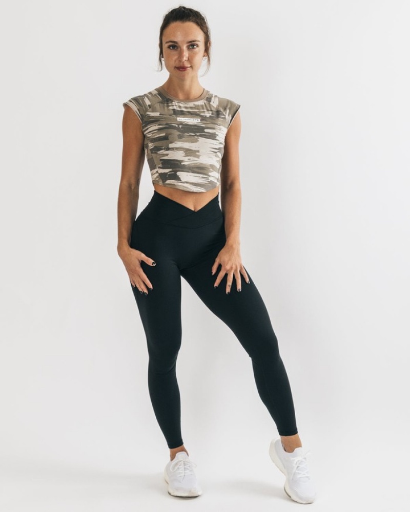 Alphalete Velocity Crop Overhemd Dames Bruin Camo | 63ILZUPWT