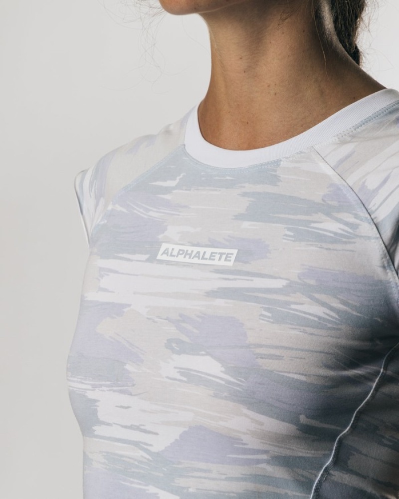 Alphalete Velocity Crop Overhemd Dames Camo | 23EMLIOCK