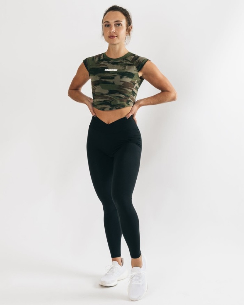 Alphalete Velocity Crop Overhemd Dames Olijfgroen Camo | 69IGBLWKY