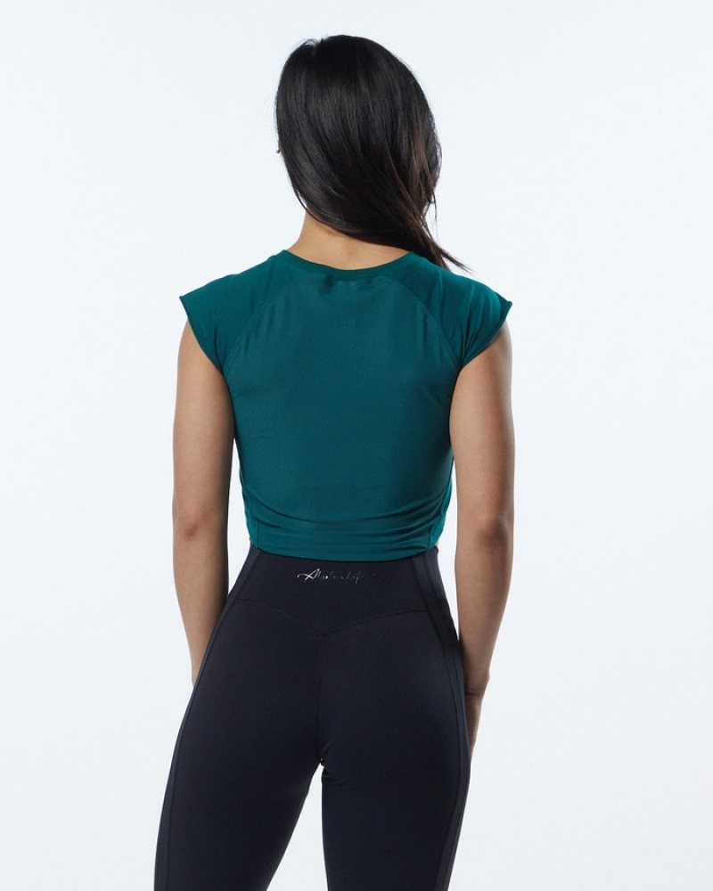 Alphalete Velocity Crop Overhemd Dames Turquoise | 96SLMGIKP