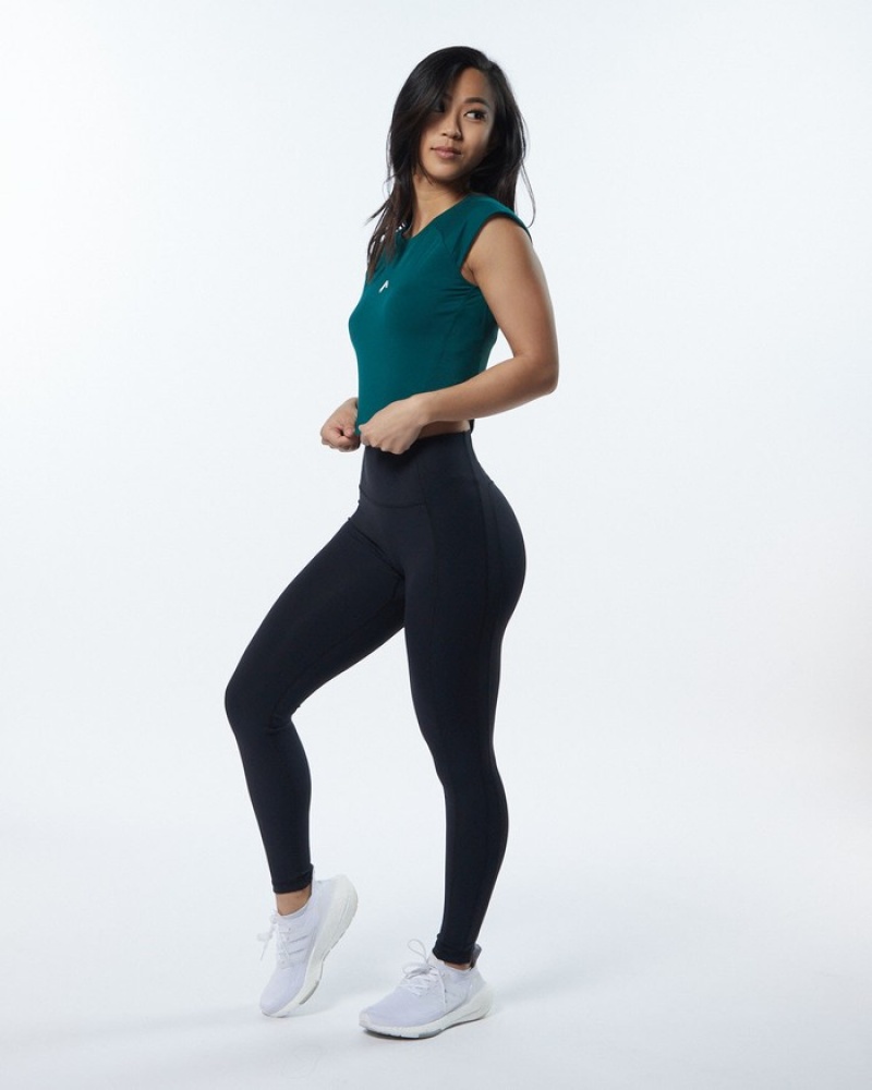 Alphalete Velocity Crop Overhemd Dames Turquoise | 96SLMGIKP