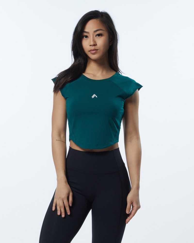 Alphalete Velocity Crop Overhemd Dames Turquoise | 96SLMGIKP