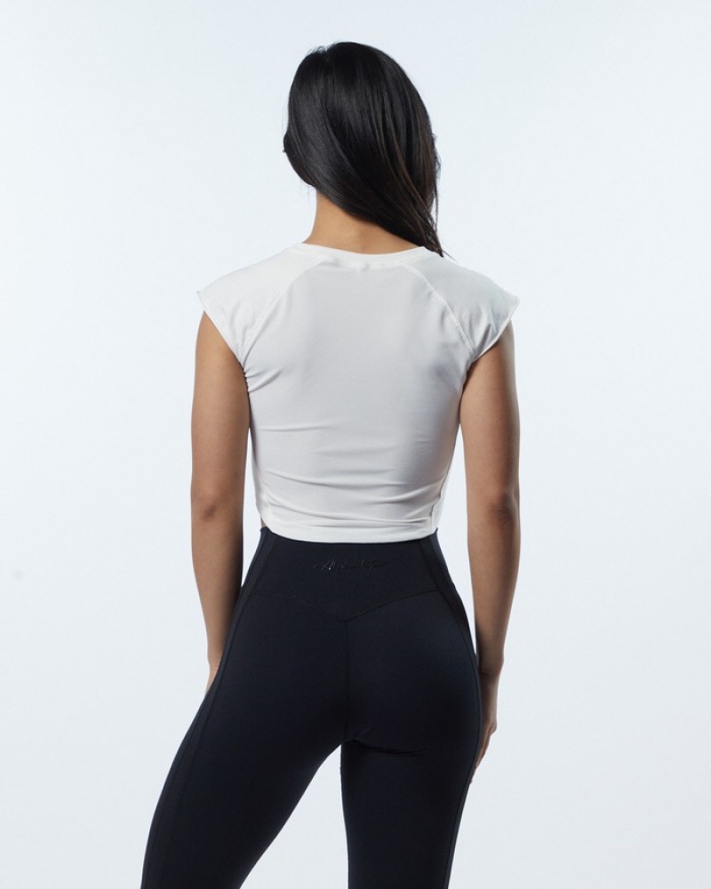 Alphalete Velocity Crop Overhemd Dames Wit | 47VEUFHIQ