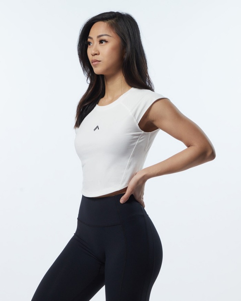 Alphalete Velocity Crop Overhemd Dames Wit | 47VEUFHIQ