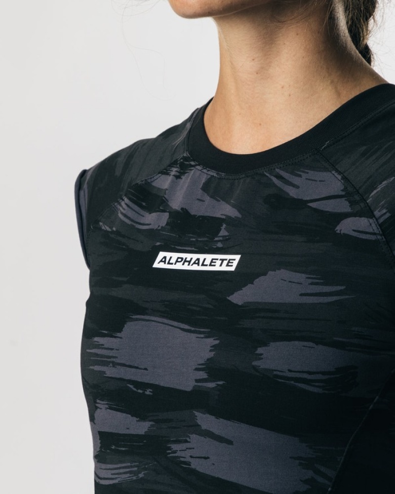 Alphalete Velocity Crop Overhemd Dames Zwart Camo | 43KELAZDP