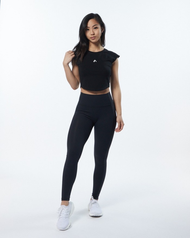 Alphalete Velocity Crop Overhemd Dames Zwart | 41SCQJZNO