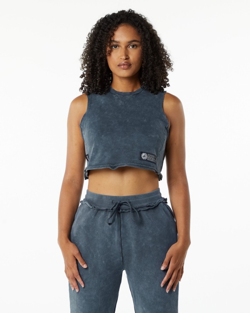 Alphalete Very Terry Crop Cutoff Tanktop Dames Blauw | 37LBYRHPG