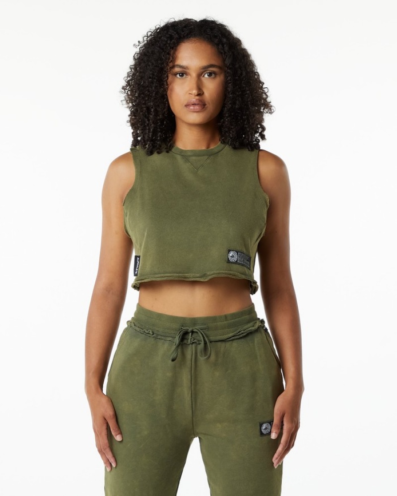 Alphalete Very Terry Crop Cutoff Tanktop Dames Groen | 76IORUSPN