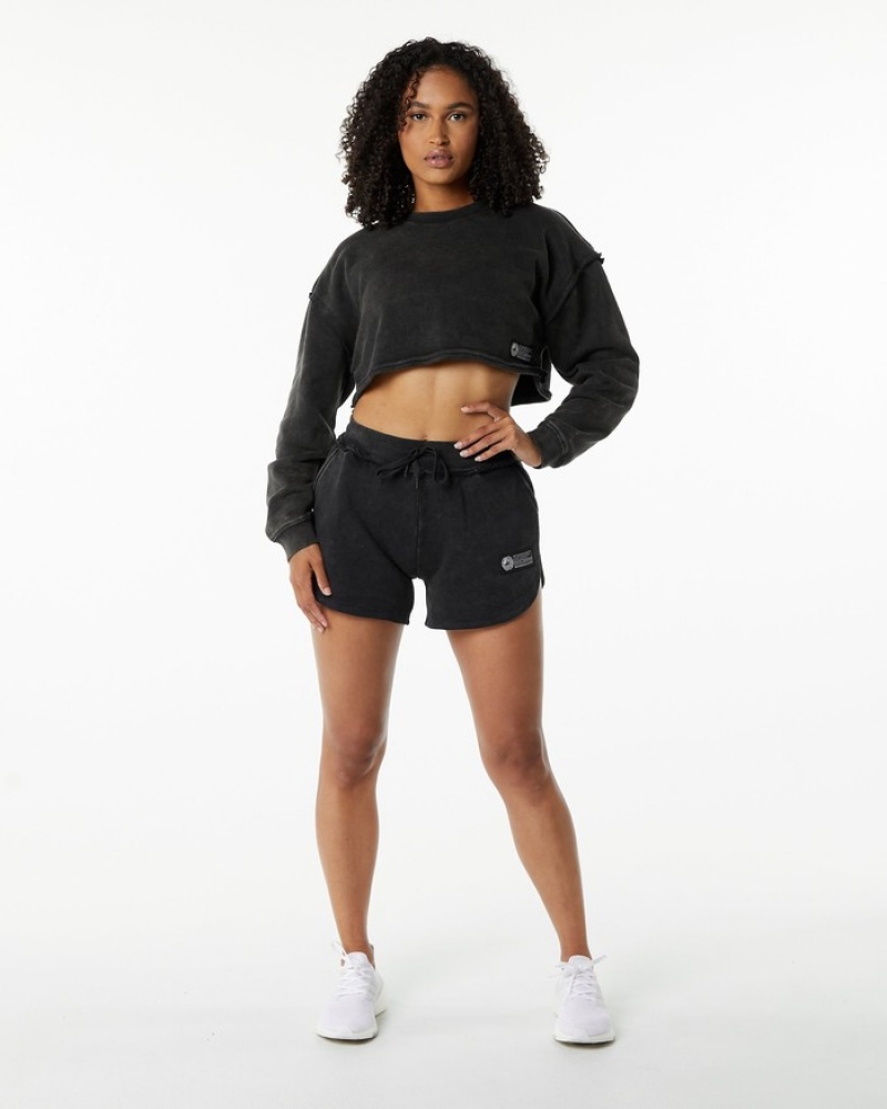 Alphalete Very Terry Crop Pullover Sweatshirt Dames Zwart | 36ELCDBRI