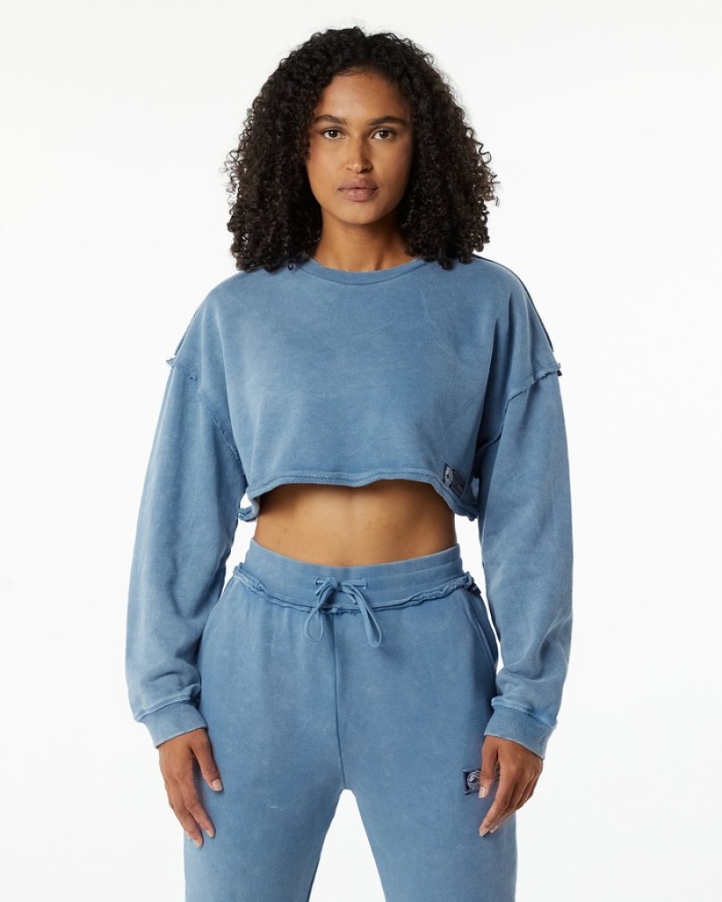 Alphalete Very Terry Crop Pullover Sweatshirt Dames Blauw | 40IMQLFSZ