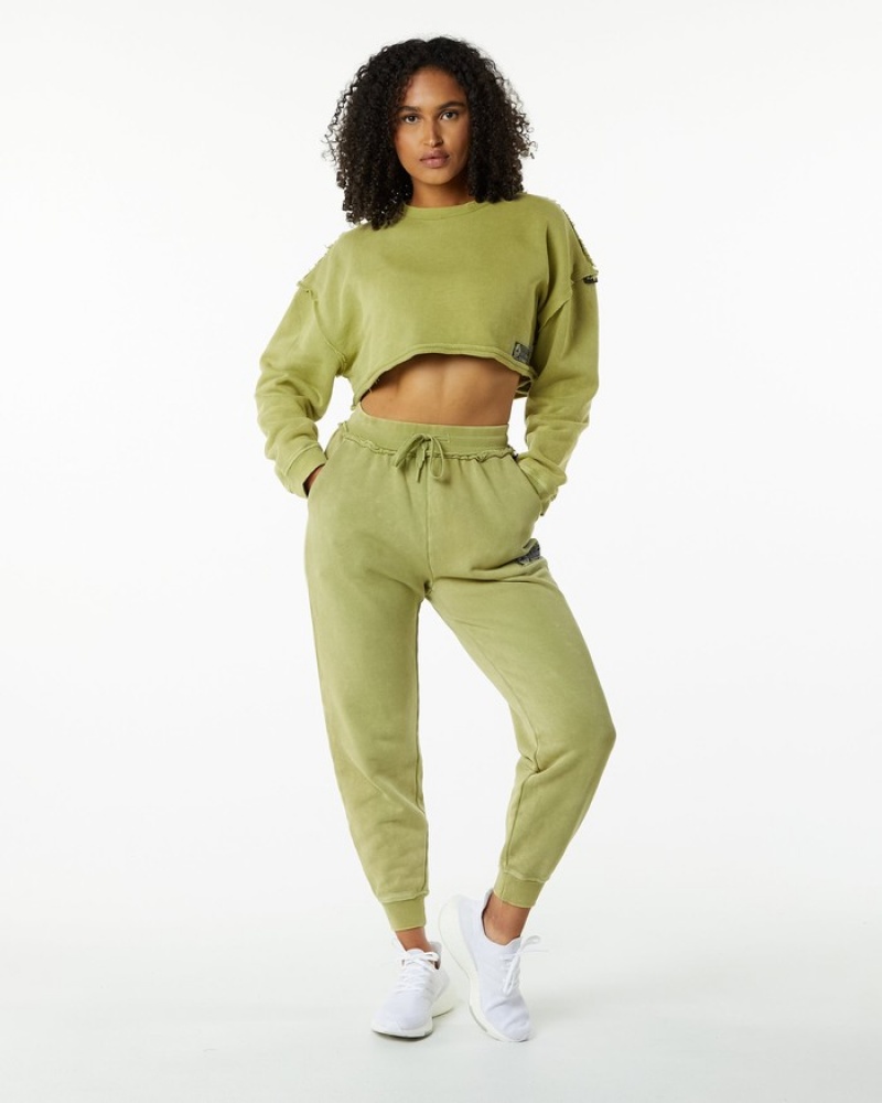 Alphalete Very Terry Crop Pullover Sweatshirt Dames Groen | 38QABEJVW