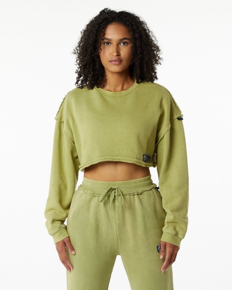 Alphalete Very Terry Crop Pullover Sweatshirt Dames Groen | 38QABEJVW