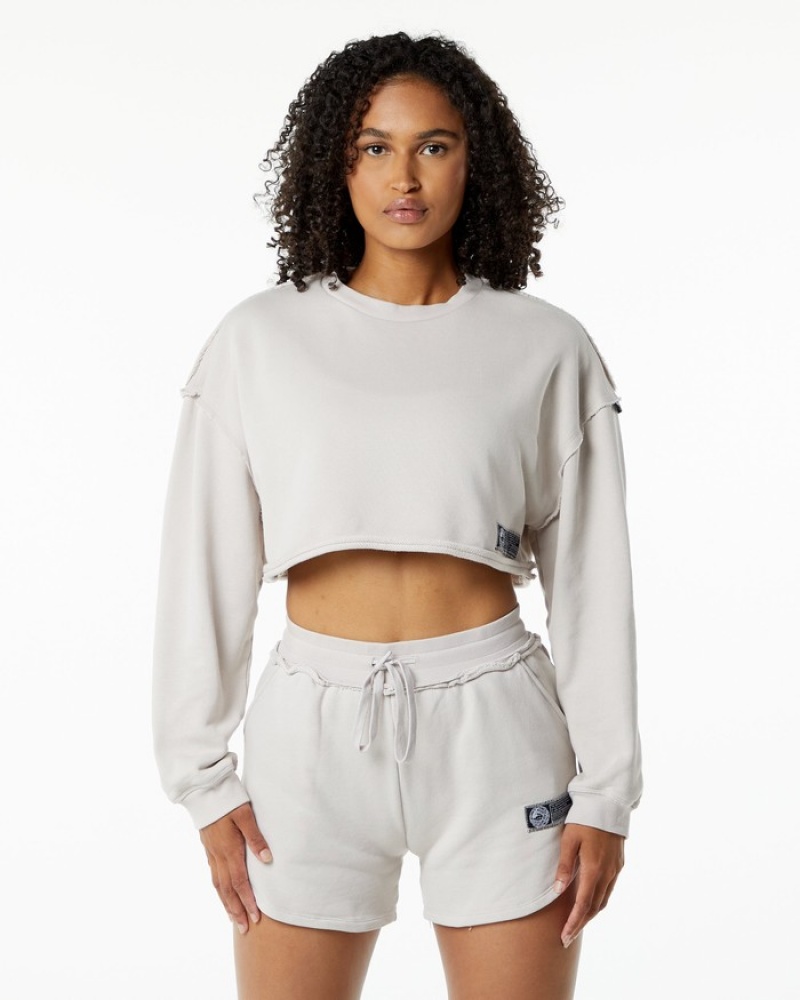 Alphalete Very Terry Crop Pullover Sweatshirt Dames Wit | 39IZUVRFP