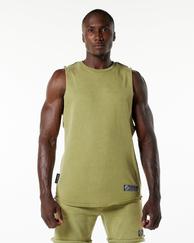 Alphalete Very Terry Cutoff Tanktop Heren Groen | 67QKROXFM