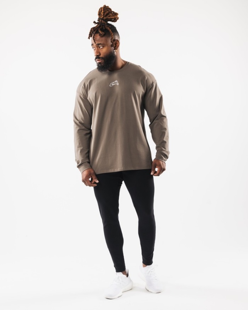 Alphalete Wolf Head LS Overhemd Heren Grijs Bruin | 75IMRNYGP