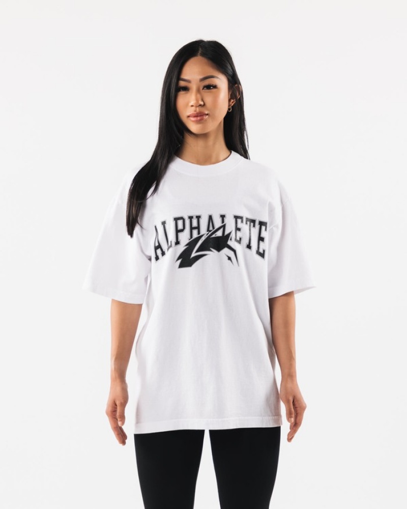 Alphalete Wolf Head Overhemd Dames Wit Zwart | 14VIQWEJM